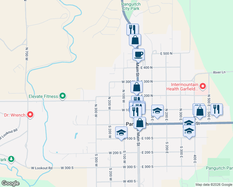 map of restaurants, bars, coffee shops, grocery stores, and more near 160 W 200 N in Panguitch