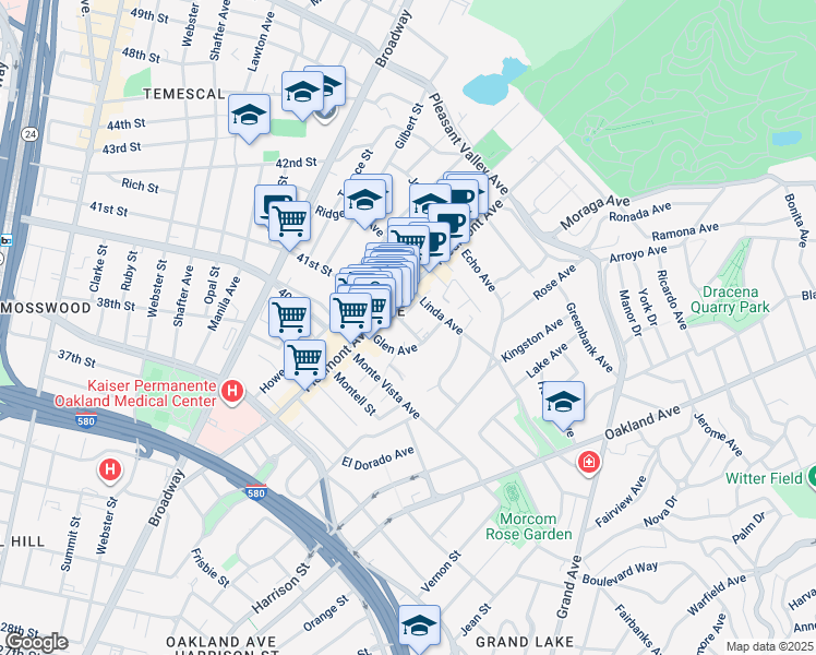 map of restaurants, bars, coffee shops, grocery stores, and more near in Oakland