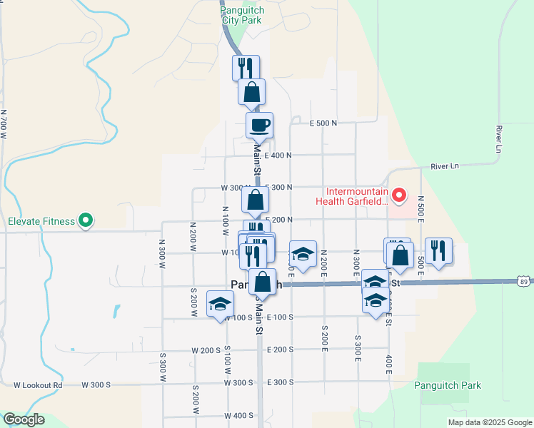 map of restaurants, bars, coffee shops, grocery stores, and more near 130-198 N Main St in Panguitch