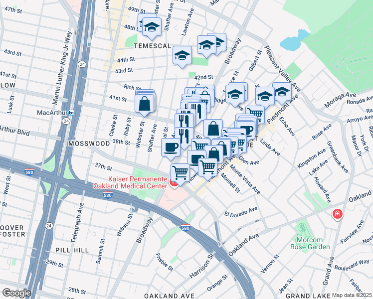 map of restaurants, bars, coffee shops, grocery stores, and more near 2515 Clement Avenue in Alameda