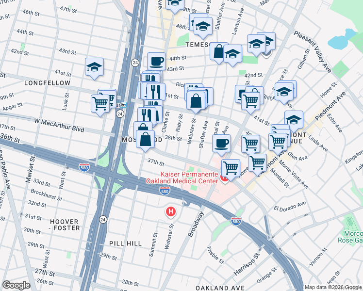 map of restaurants, bars, coffee shops, grocery stores, and more near 438 38th Street in Oakland