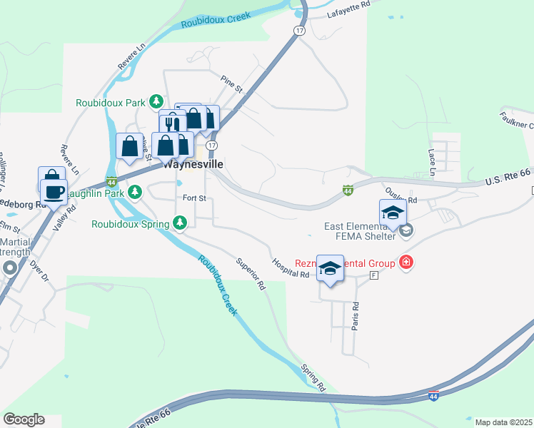 map of restaurants, bars, coffee shops, grocery stores, and more near 1201 U.S. Route 66 in Waynesville