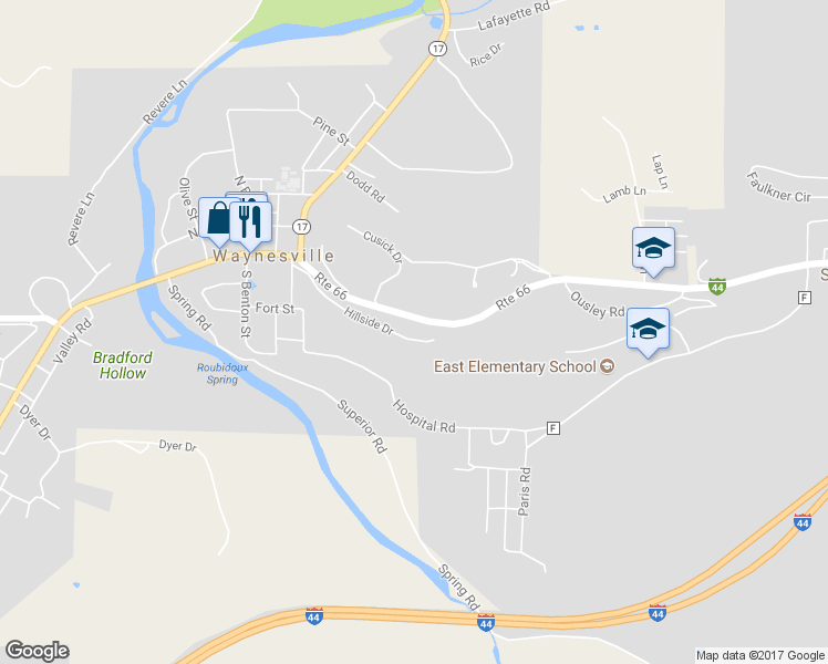 map of restaurants, bars, coffee shops, grocery stores, and more near 709 Hillside Road in Waynesville