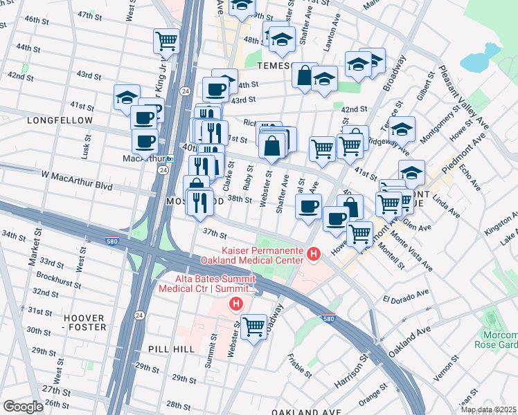 map of restaurants, bars, coffee shops, grocery stores, and more near 438 38th Street in Oakland