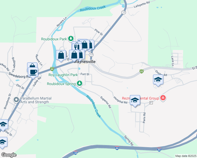 map of restaurants, bars, coffee shops, grocery stores, and more near 602 Hillside Drive in Waynesville