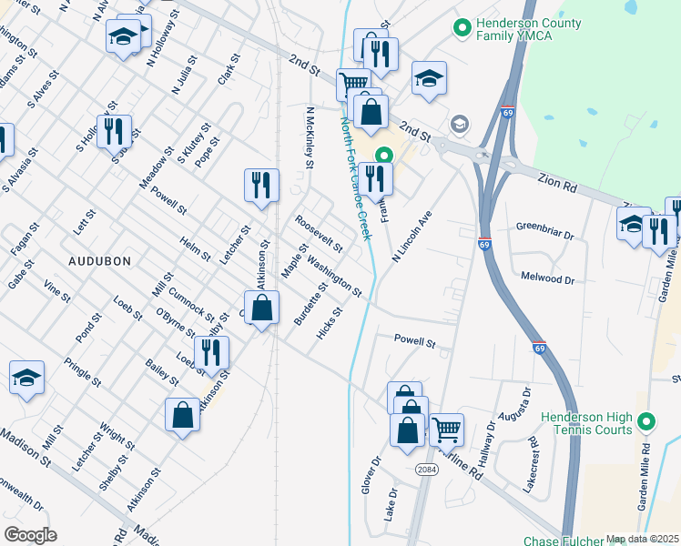 map of restaurants, bars, coffee shops, grocery stores, and more near 1700-1736 Roosevelt St in Henderson