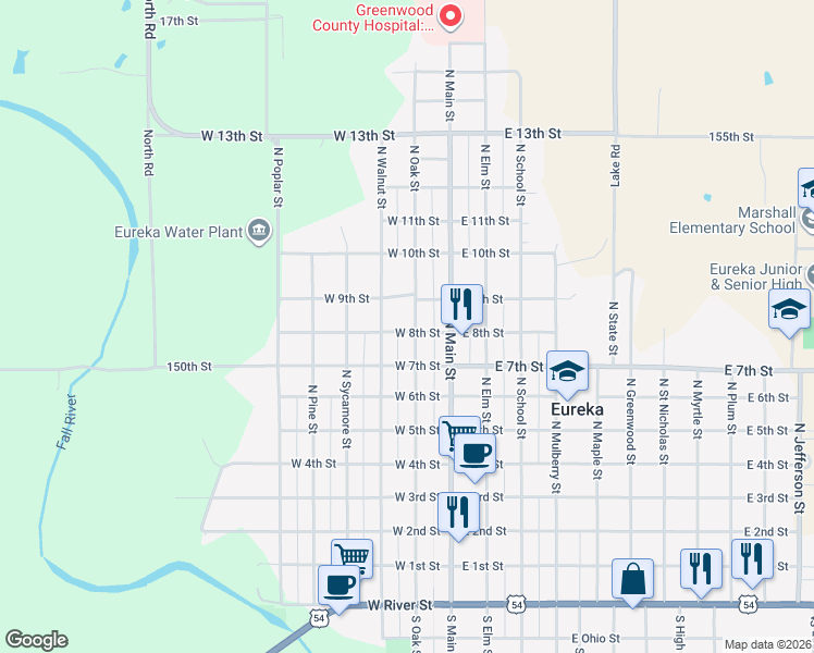 map of restaurants, bars, coffee shops, grocery stores, and more near in Eureka