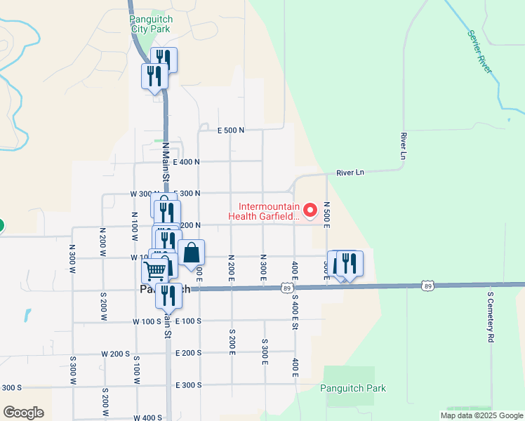 map of restaurants, bars, coffee shops, grocery stores, and more near North 300 East in Panguitch