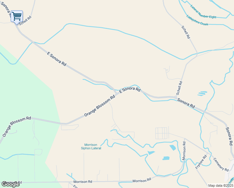 map of restaurants, bars, coffee shops, grocery stores, and more near Sonora Rd & Orange Blossom Rd in Oakdale