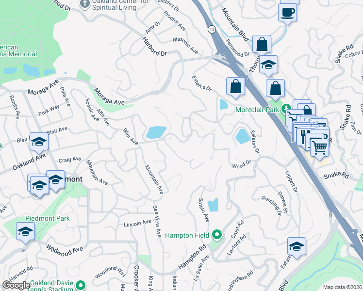 map of restaurants, bars, coffee shops, grocery stores, and more near 6130 Harbord Drive in Oakland