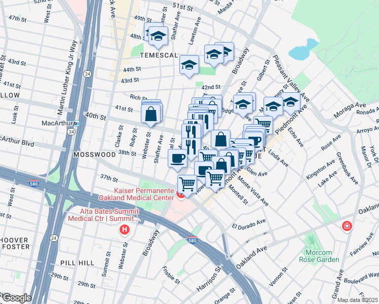 map of restaurants, bars, coffee shops, grocery stores, and more near 2515 Clement Avenue in Alameda