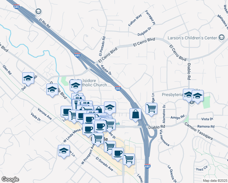 map of restaurants, bars, coffee shops, grocery stores, and more near 61 Weller Lane in Danville