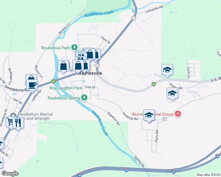 map of restaurants, bars, coffee shops, grocery stores, and more near 700 Hillside Drive in Waynesville