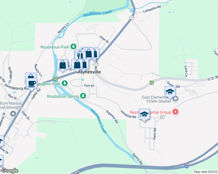 map of restaurants, bars, coffee shops, grocery stores, and more near 698 Hillside Drive in Waynesville