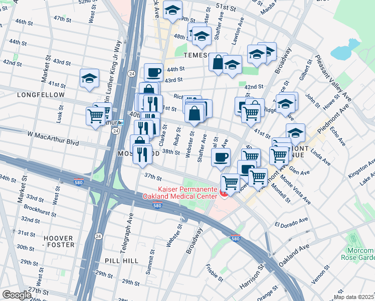 map of restaurants, bars, coffee shops, grocery stores, and more near 438 38th Street in Oakland