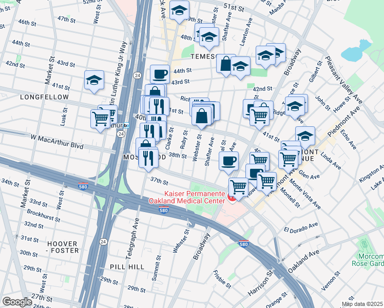 map of restaurants, bars, coffee shops, grocery stores, and more near 438 38th Street in Oakland