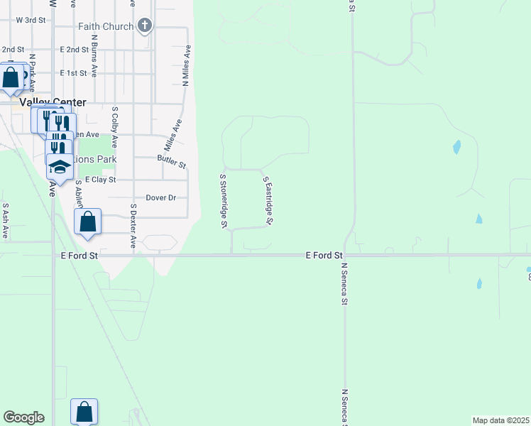map of restaurants, bars, coffee shops, grocery stores, and more near 631 South Eastridge Street in Valley Center