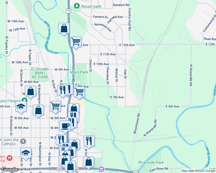 map of restaurants, bars, coffee shops, grocery stores, and more near 501 East 8th Avenue in El Dorado