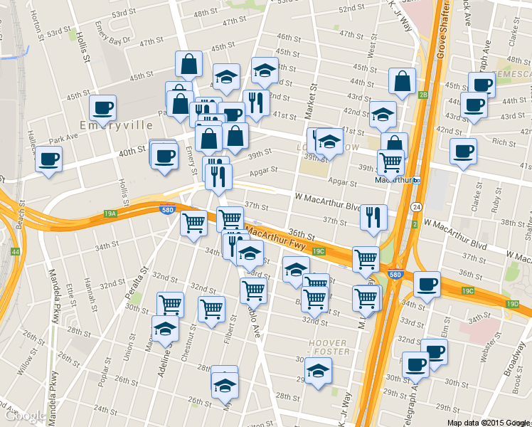 map of restaurants, bars, coffee shops, grocery stores, and more near 911 37th Street in Oakland