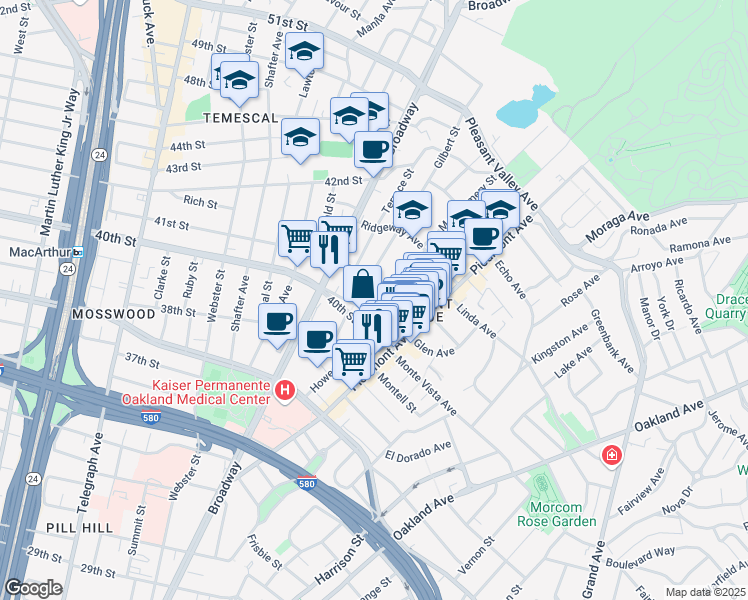 map of restaurants, bars, coffee shops, grocery stores, and more near 200 40th Street Way in Oakland
