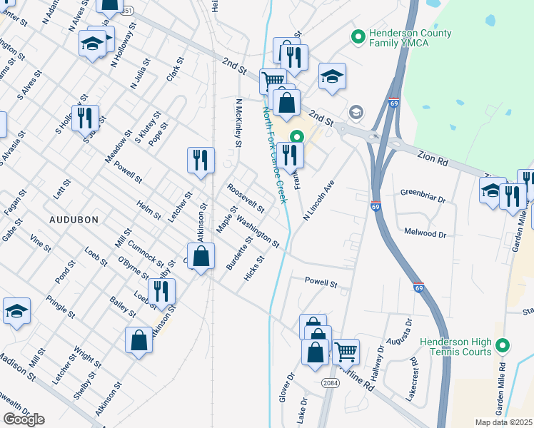 map of restaurants, bars, coffee shops, grocery stores, and more near 1700 Roosevelt Street in Henderson