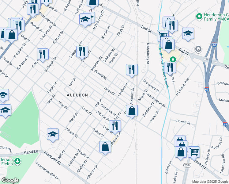 map of restaurants, bars, coffee shops, grocery stores, and more near 1302 Helm Street in Henderson