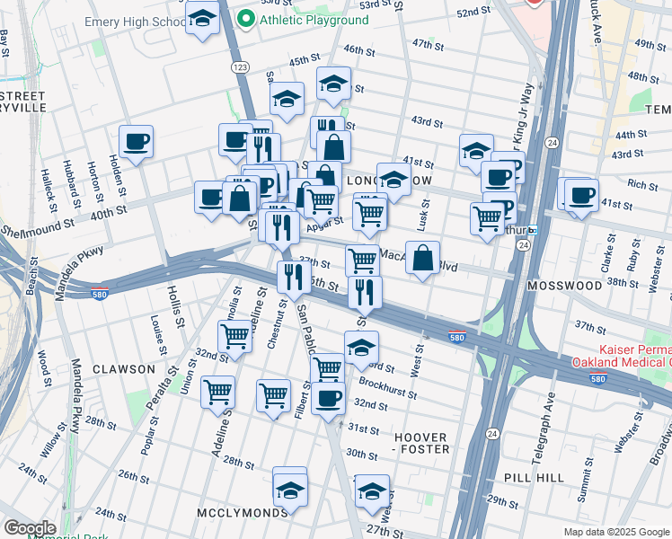 map of restaurants, bars, coffee shops, grocery stores, and more near 996 36th Street in Oakland