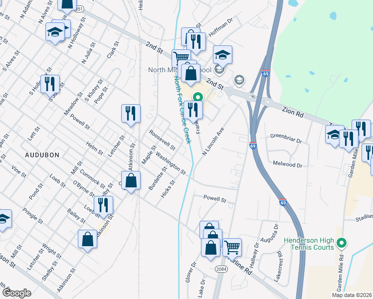 map of restaurants, bars, coffee shops, grocery stores, and more near 1700-1736 Roosevelt St in Henderson