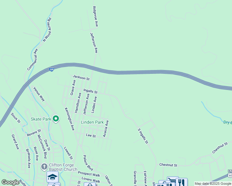 map of restaurants, bars, coffee shops, grocery stores, and more near 952 Ingalls Street in Clifton Forge