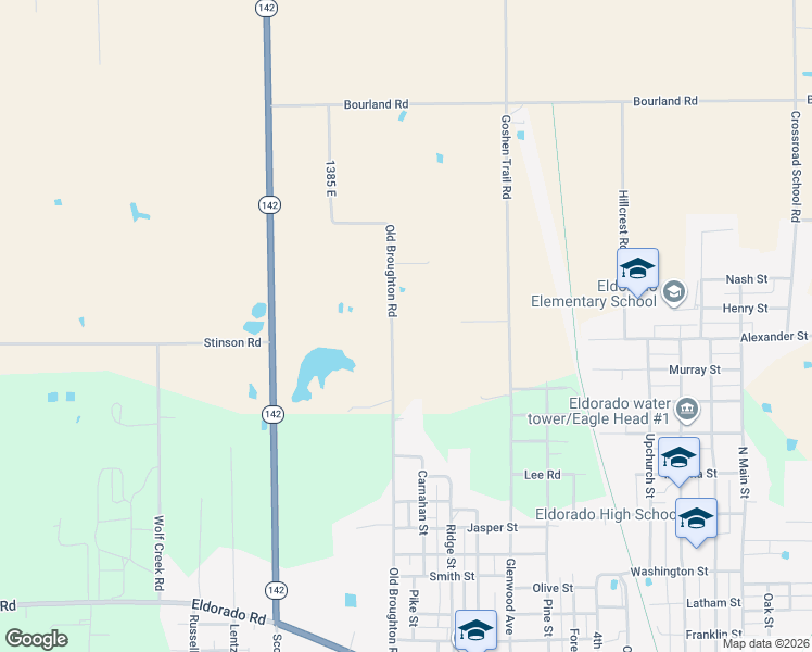 map of restaurants, bars, coffee shops, grocery stores, and more near 1414 Old Broughton Road in Eldorado