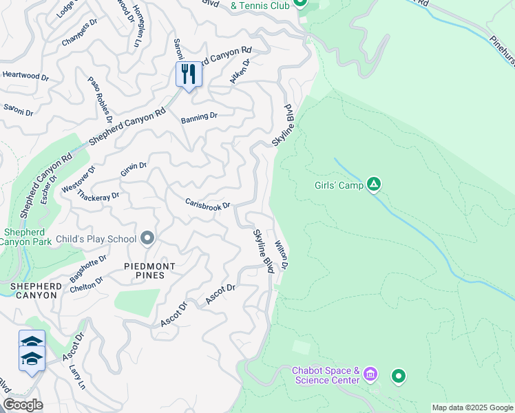 map of restaurants, bars, coffee shops, grocery stores, and more near 2816 Burton Drive in Oakland
