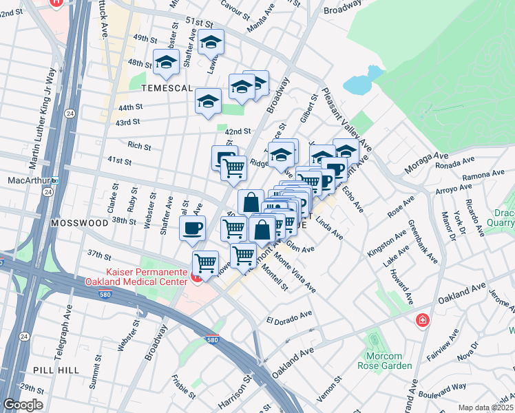 map of restaurants, bars, coffee shops, grocery stores, and more near 200 40th Street Way in Oakland