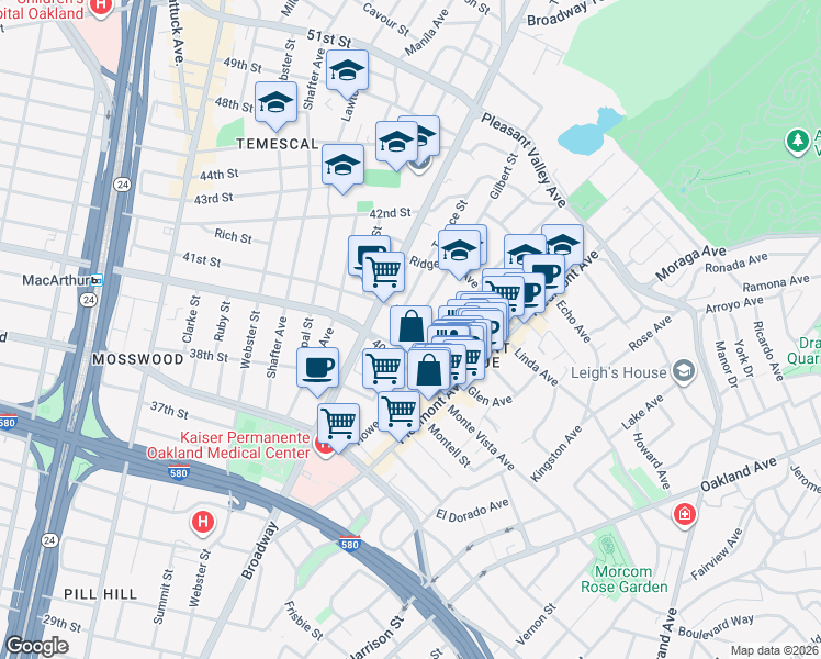 map of restaurants, bars, coffee shops, grocery stores, and more near 200 40th Street Way in Oakland