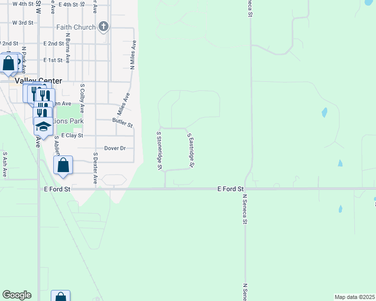 map of restaurants, bars, coffee shops, grocery stores, and more near 631 South Eastridge Street in Valley Center
