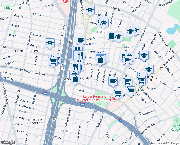 map of restaurants, bars, coffee shops, grocery stores, and more near 438 38th Street in Oakland