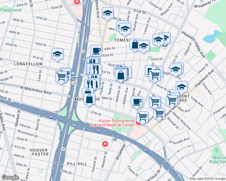map of restaurants, bars, coffee shops, grocery stores, and more near 438 38th Street in Oakland