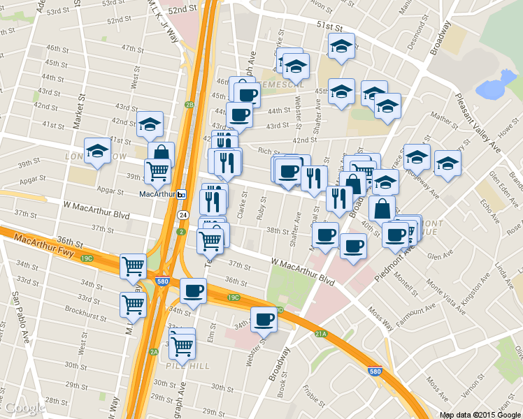 map of restaurants, bars, coffee shops, grocery stores, and more near 438 38th Street in Oakland