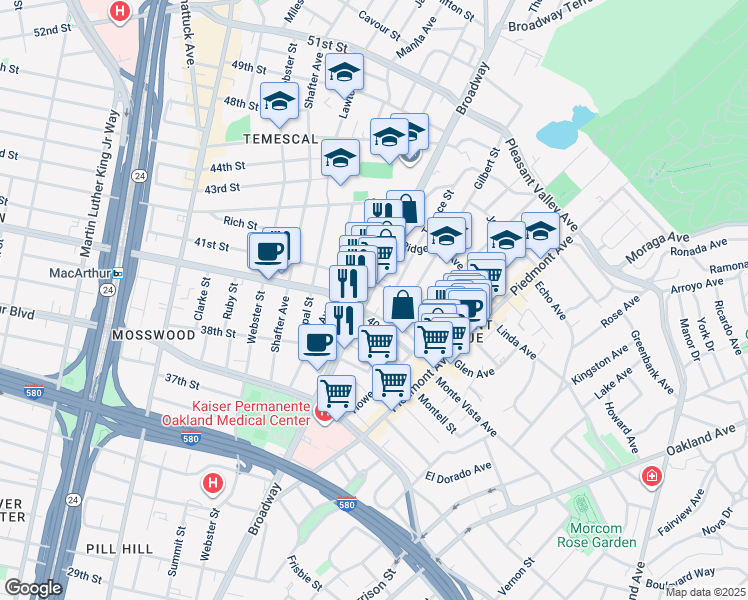 map of restaurants, bars, coffee shops, grocery stores, and more near 302 41st Street in Oakland