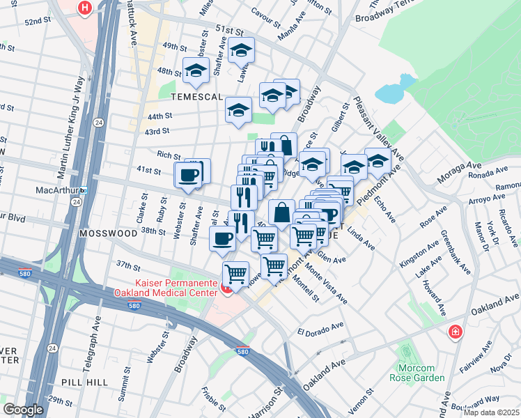 map of restaurants, bars, coffee shops, grocery stores, and more near 302 41st Street in Oakland