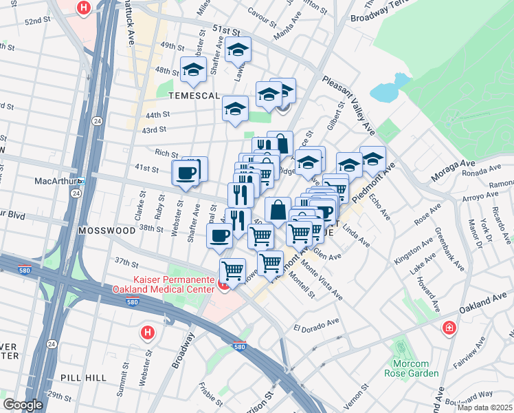 map of restaurants, bars, coffee shops, grocery stores, and more near 302 41st Street in Oakland