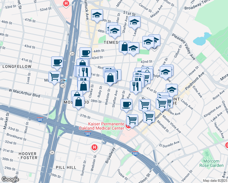 map of restaurants, bars, coffee shops, grocery stores, and more near 417 40th Street in Oakland