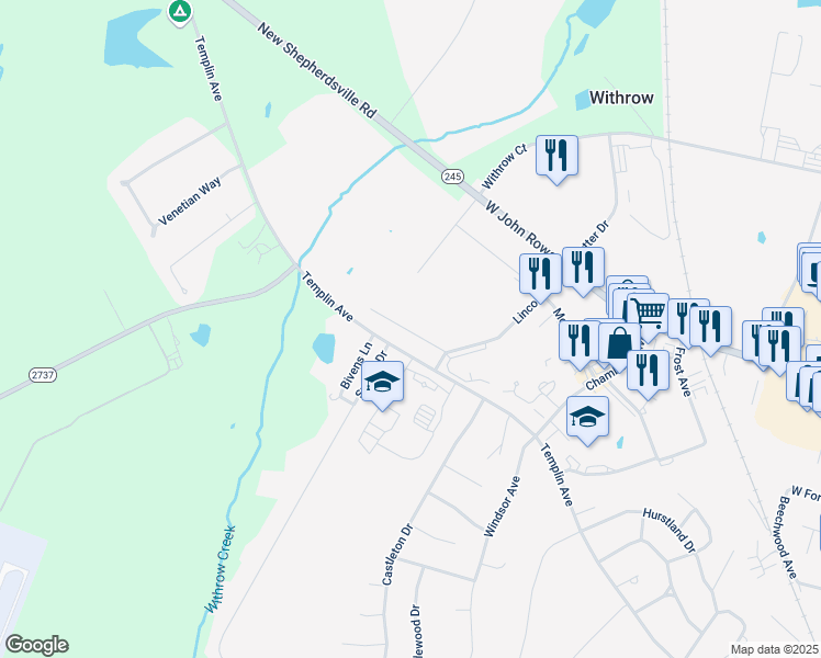 map of restaurants, bars, coffee shops, grocery stores, and more near 1142-1304 Templin Avenue in Bardstown