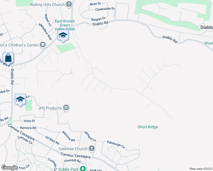 map of restaurants, bars, coffee shops, grocery stores, and more near McCauley Road & Grado Court in Danville