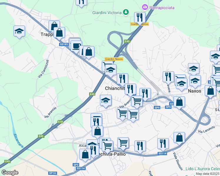 map of restaurants, bars, coffee shops, grocery stores, and more near Via Ruggero Leoncavallo in Chianchitta