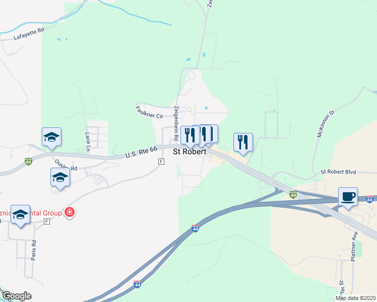 map of restaurants, bars, coffee shops, grocery stores, and more near 1081 Old Route 66 in Saint Robert