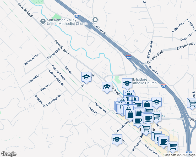map of restaurants, bars, coffee shops, grocery stores, and more near 105 Rubicon Circle in Danville