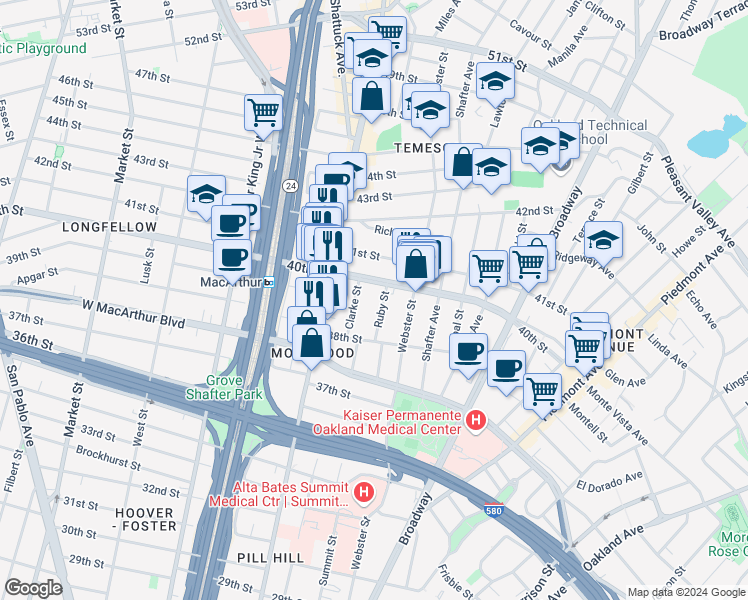 map of restaurants, bars, coffee shops, grocery stores, and more near 449 40th Street in Oakland