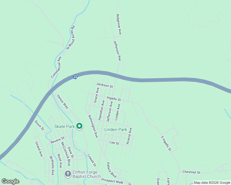 map of restaurants, bars, coffee shops, grocery stores, and more near 1301-1399 Jefferson Avenue in Clifton Forge