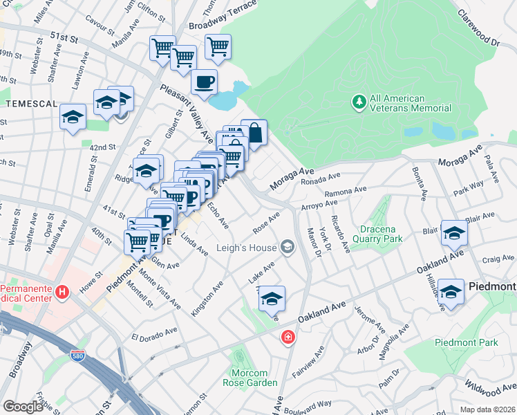 map of restaurants, bars, coffee shops, grocery stores, and more near 1767 Brandon Street in Oakland