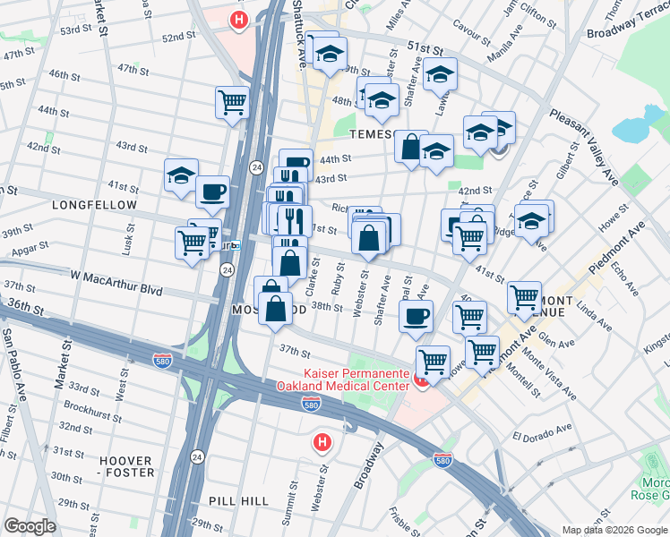 map of restaurants, bars, coffee shops, grocery stores, and more near 449 40th Street in Oakland